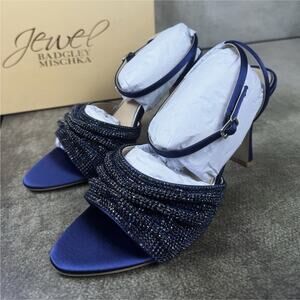 Jewel Badgley Mischka Huntley Navy Satin Heels Women’s 10